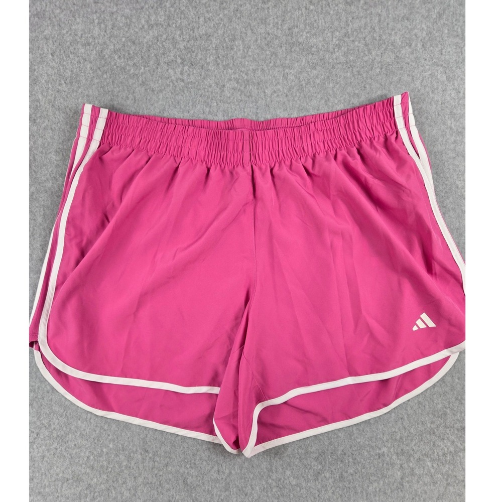 Adidas Womens 2X AEROREADY Marathon 20 Running Shorts Pink White 3-Stripe NWT